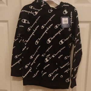 Champion Kids Black and White Logo Hoodie Size Large